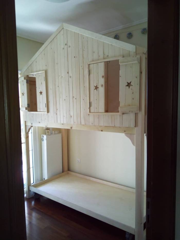Κρεβάτι σπιτάκι από φυσικό ξύλο Κωδ. 2082