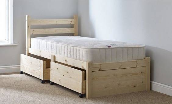 Υπερυψωμένο κρεβάτι σε φυσικό ξύλο και αποθηκευτικού χώρους Κωδ. 2133