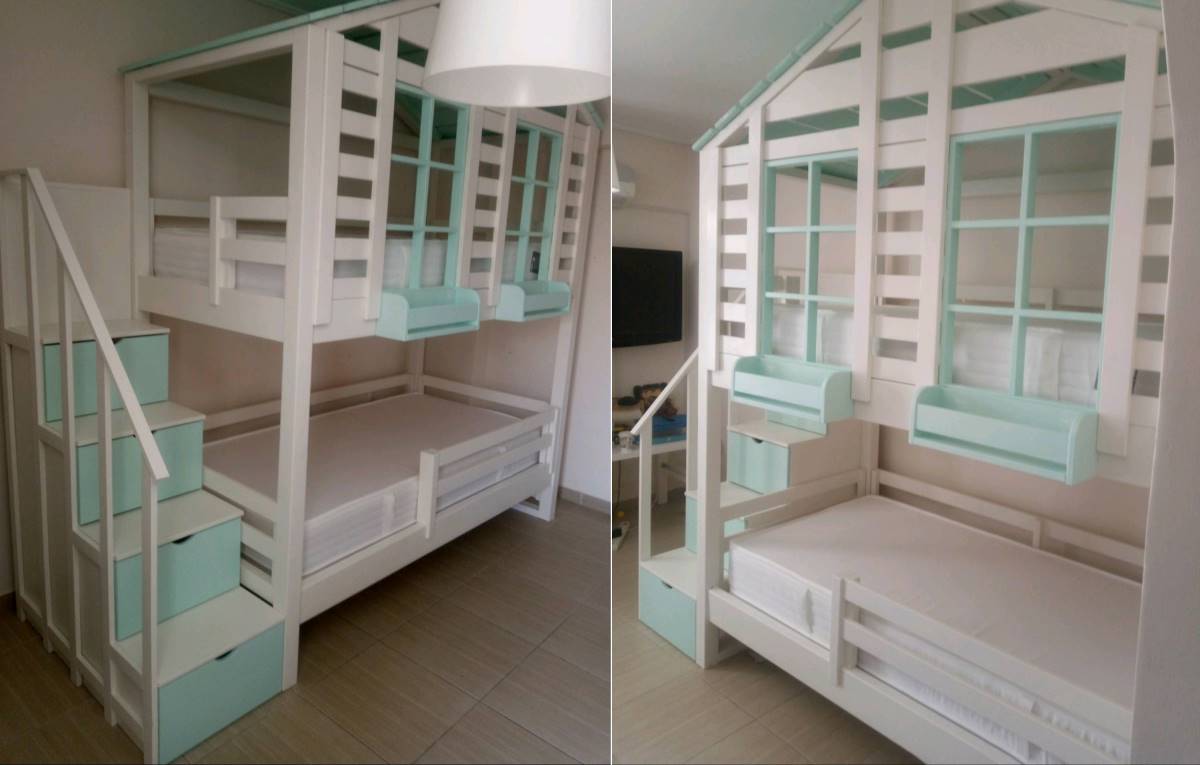 Κουκέτα κρεβάτι-σπίτι με παράθυρα σε pal χρώματα Κωδ. 2153